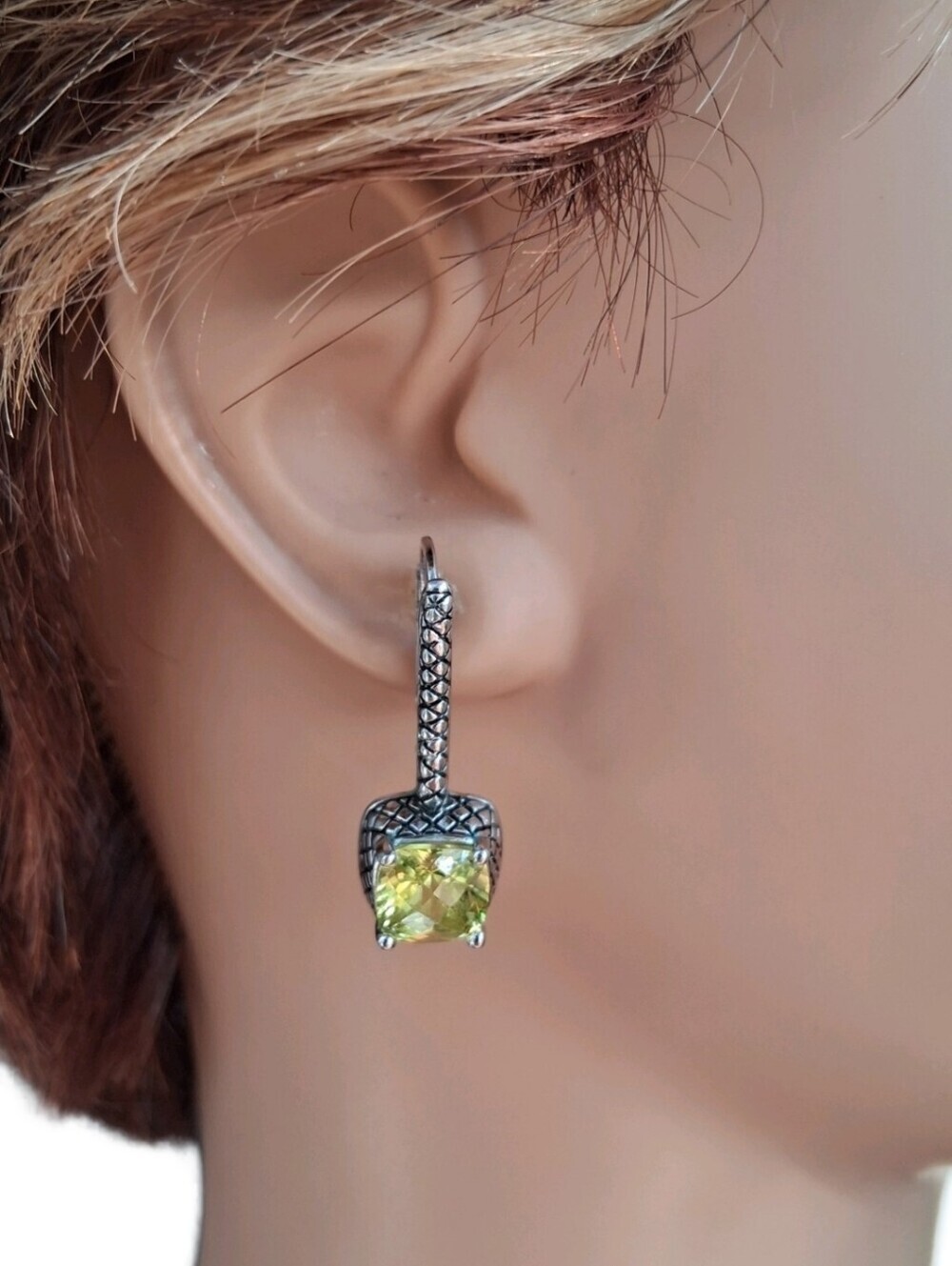 Premier Designs Vintage Cushion Cut Yellow Citrine Leverback Drop Earrings PD
